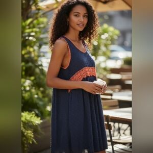 Umgee Navy Dress with Orange Trim